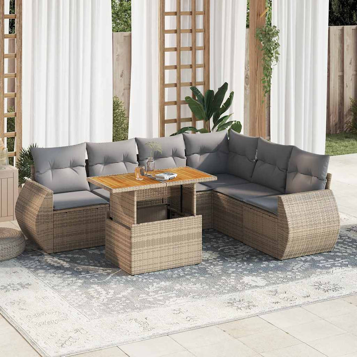 sofasæt til haven 7 dele med hynder polyrattan beige