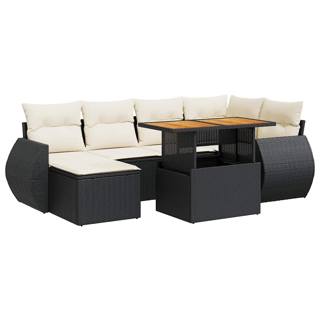 sofasæt til haven 7 dele med hynder polyrattan sort