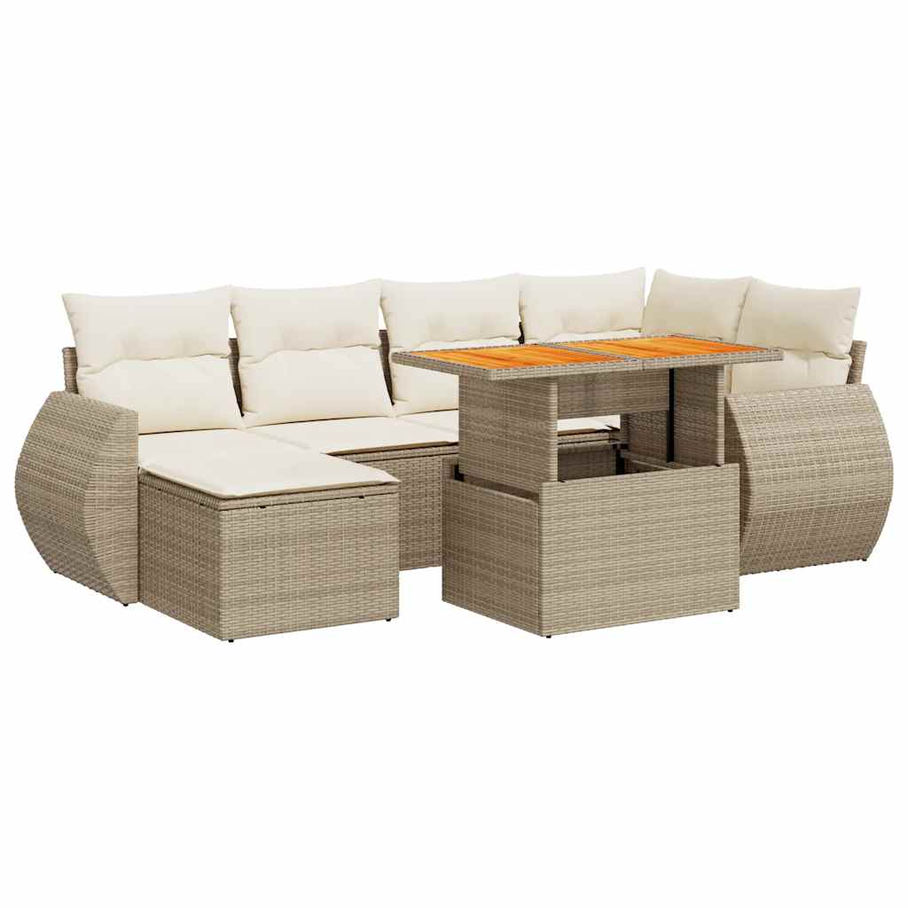 sofasæt til haven 7 dele med hynder polyrattan beige