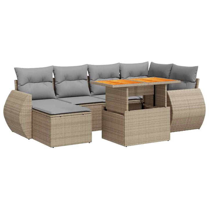 sofasæt til haven 7 dele med hynder polyrattan beige