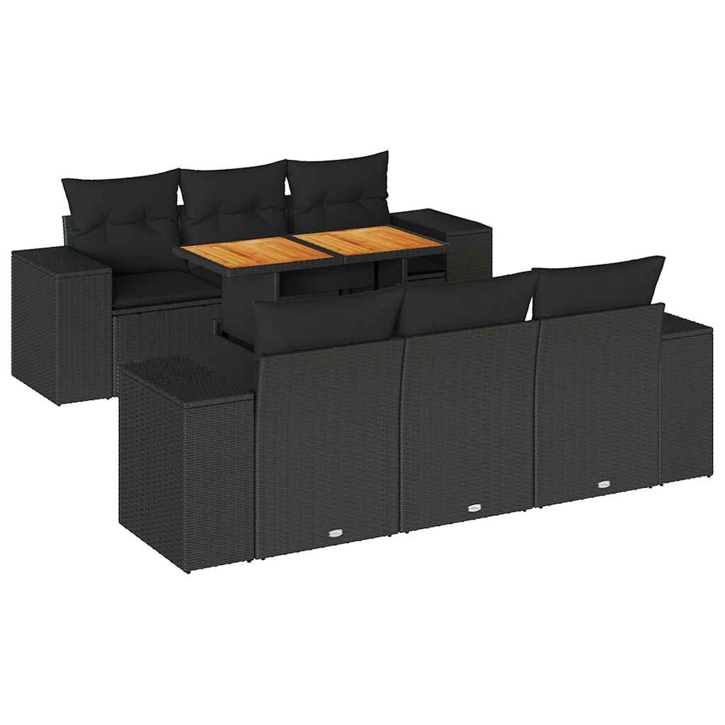 sofasæt til haven 7 dele med hynder polyrattan sort