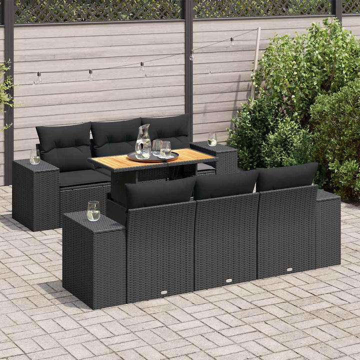 sofasæt til haven 7 dele med hynder polyrattan sort