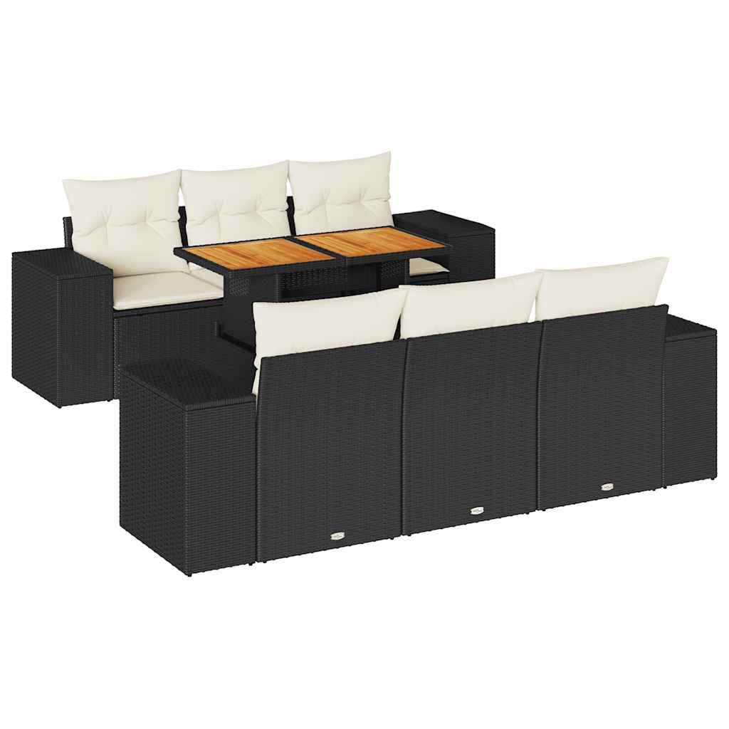 sofasæt til haven 7 dele med hynder polyrattan sort