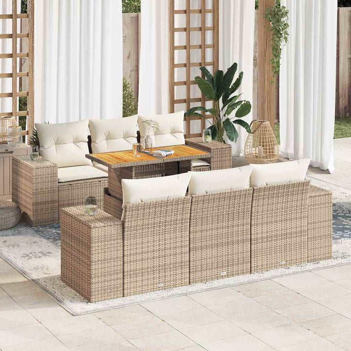 sofasæt til haven 7 dele med hynder polyrattan beige