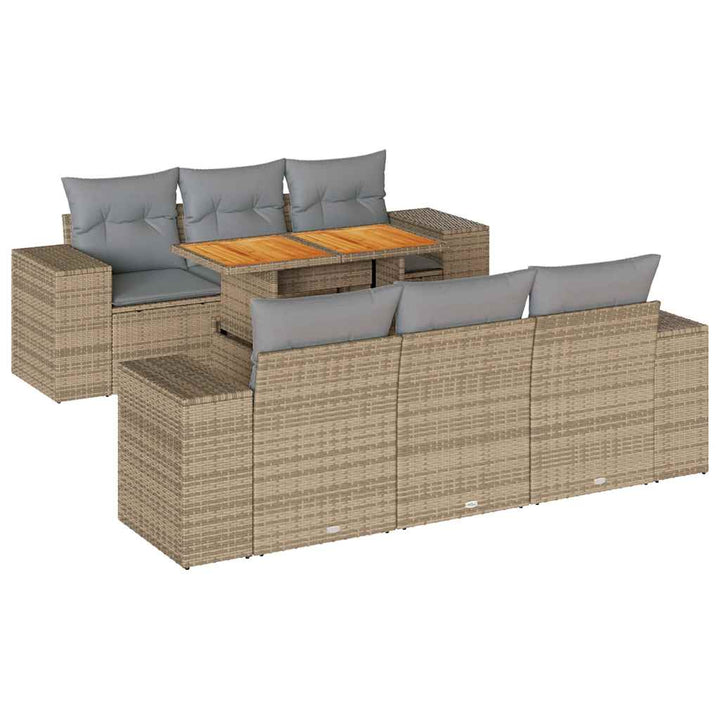 sofasæt til haven 7 dele med hynder polyrattan beige