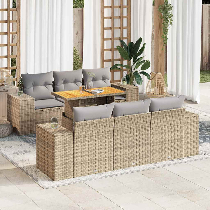 sofasæt til haven 7 dele med hynder polyrattan beige
