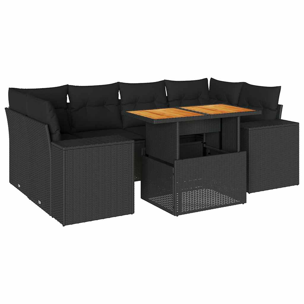 sofasæt til haven 7 dele med hynder polyrattan sort