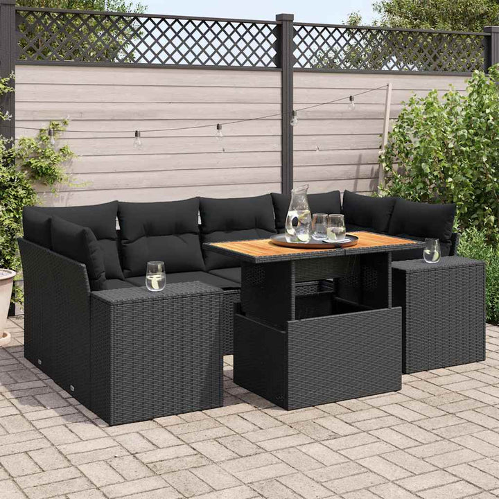 sofasæt til haven 7 dele med hynder polyrattan sort