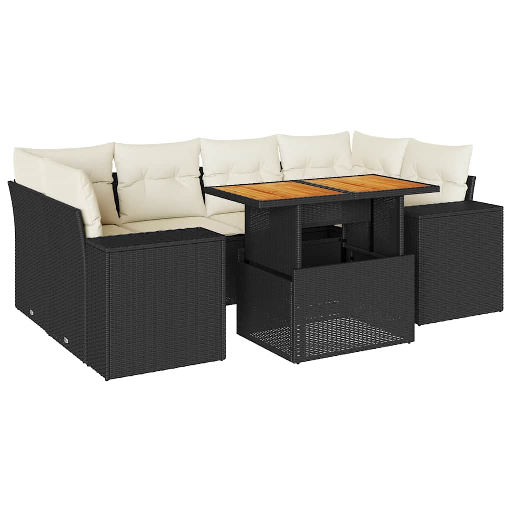 sofasæt til haven 7 dele med hynder polyrattan sort