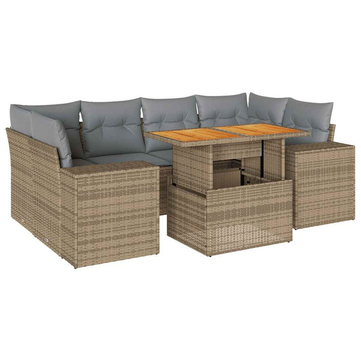 sofasæt til haven 7 dele med hynder polyrattan beige