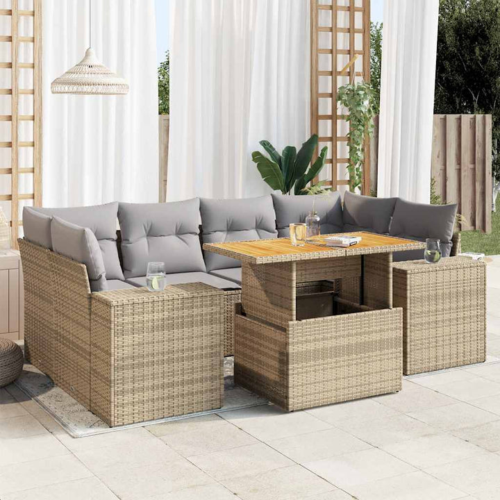 sofasæt til haven 7 dele med hynder polyrattan beige