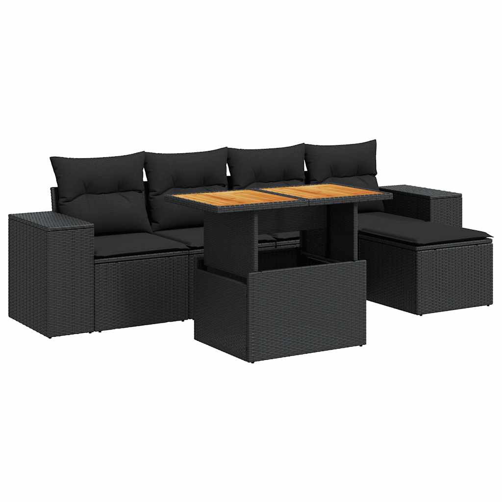 sofasæt til haven 6 dele med hynder polyrattan sort