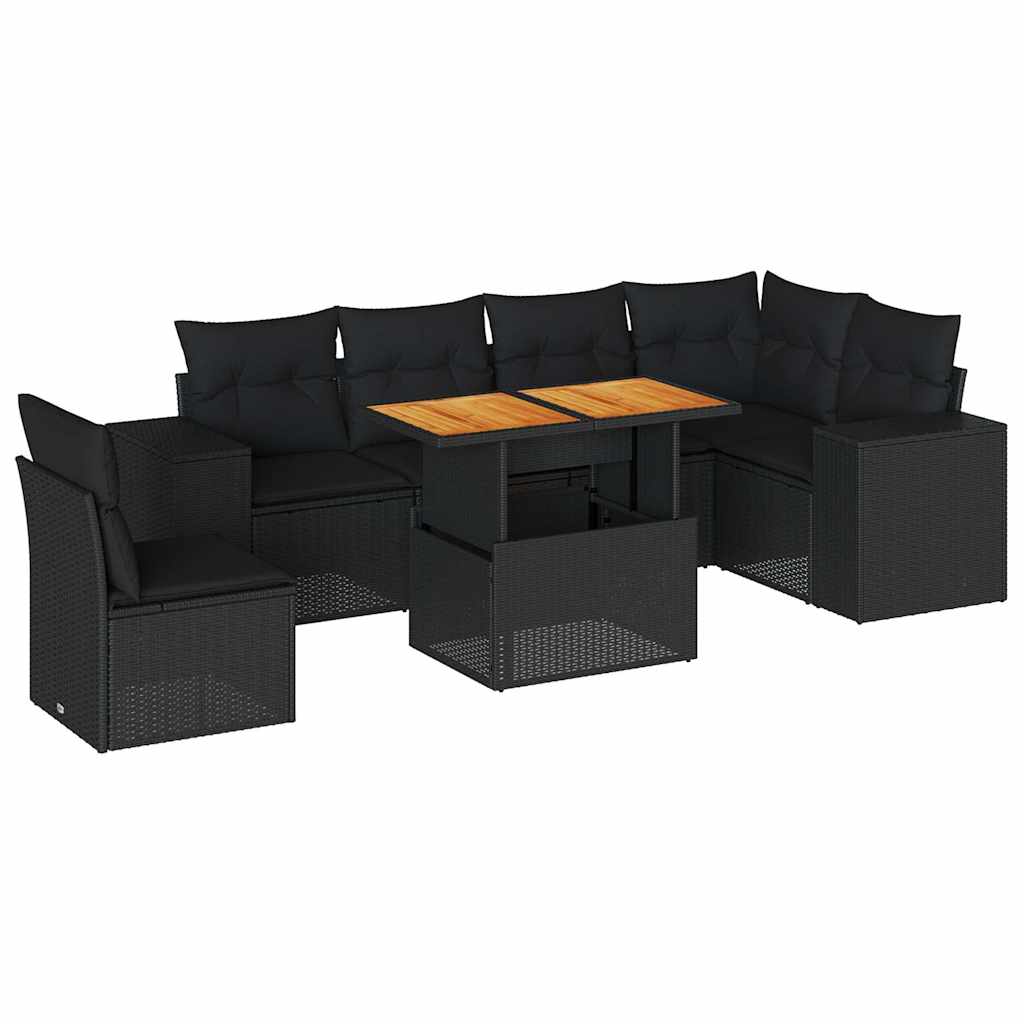 sofasæt til haven 7 dele med hynder polyrattan sort