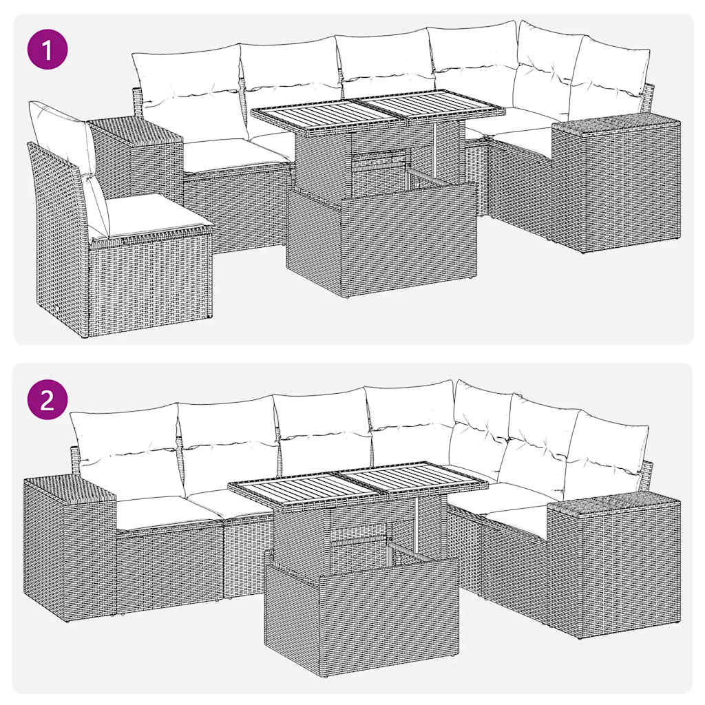 sofasæt til haven 7 dele med hynder polyrattan sort