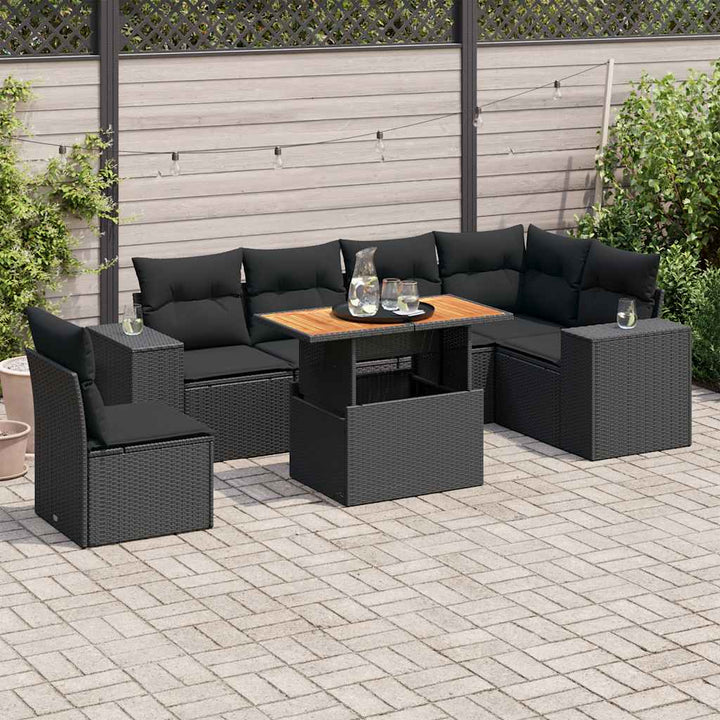 sofasæt til haven 7 dele med hynder polyrattan sort