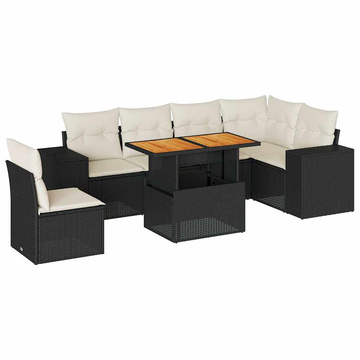sofasæt til haven 7 dele med hynder polyrattan sort