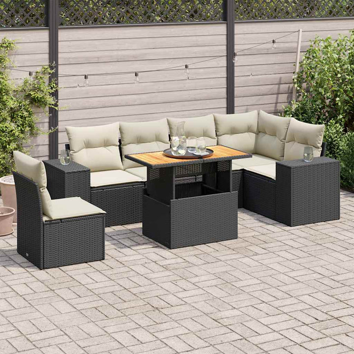 sofasæt til haven 7 dele med hynder polyrattan sort