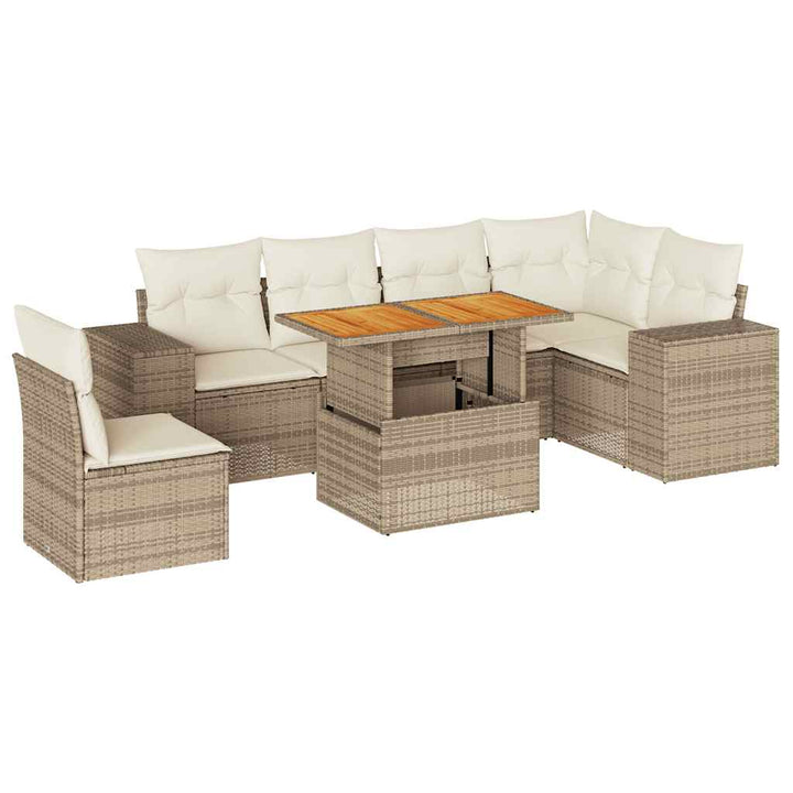 sofasæt til haven 7 dele med hynder polyrattan beige