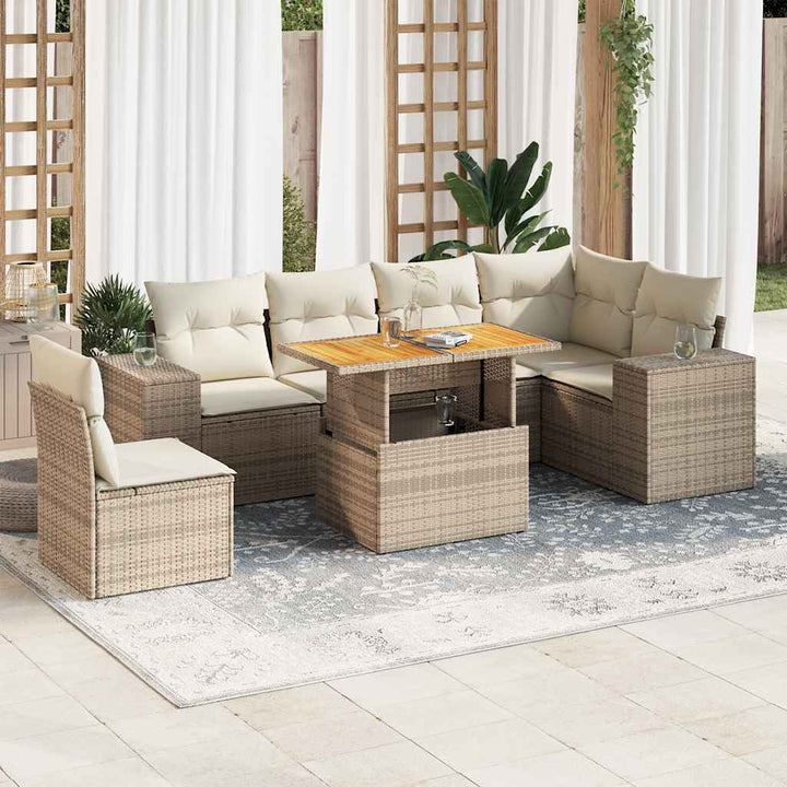 sofasæt til haven 7 dele med hynder polyrattan beige