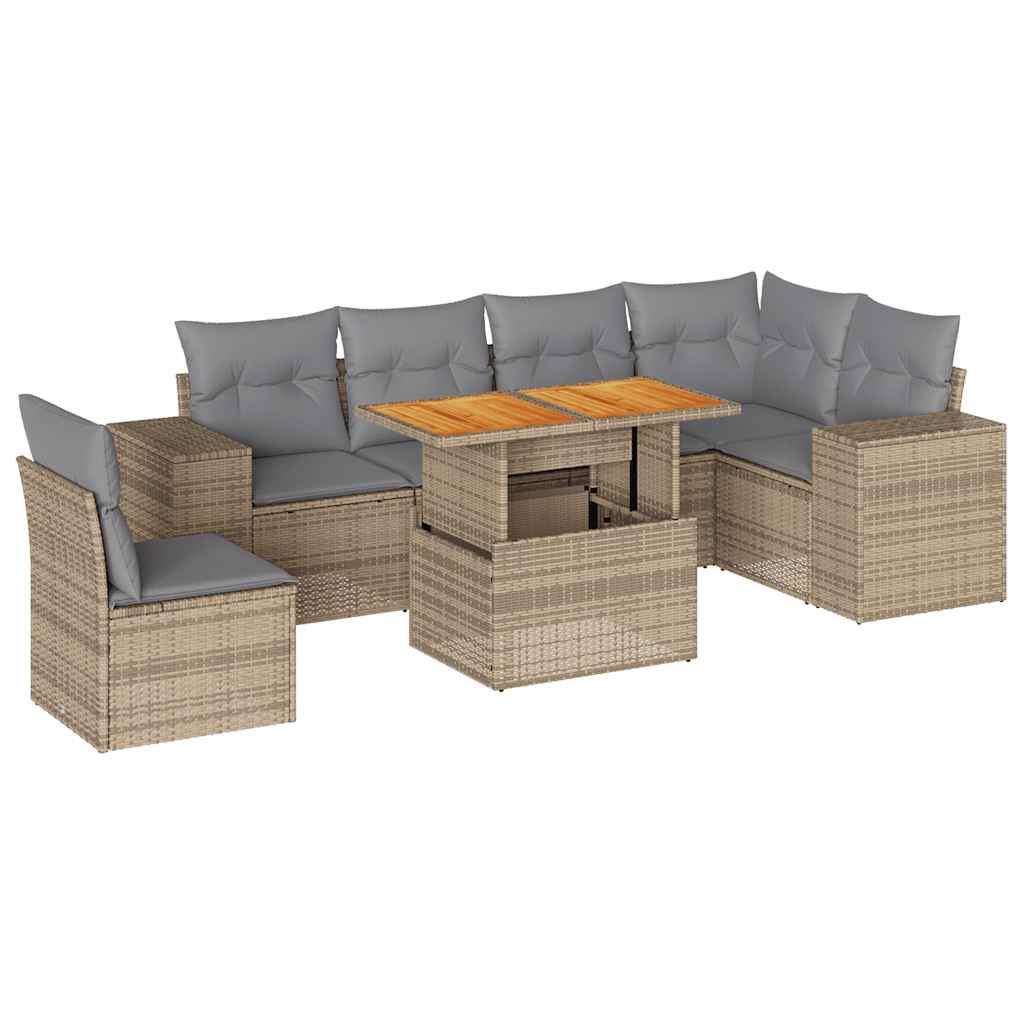 sofasæt til haven 7 dele med hynder polyrattan beige