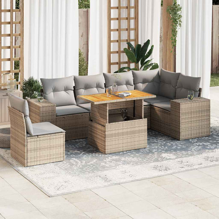 sofasæt til haven 7 dele med hynder polyrattan beige
