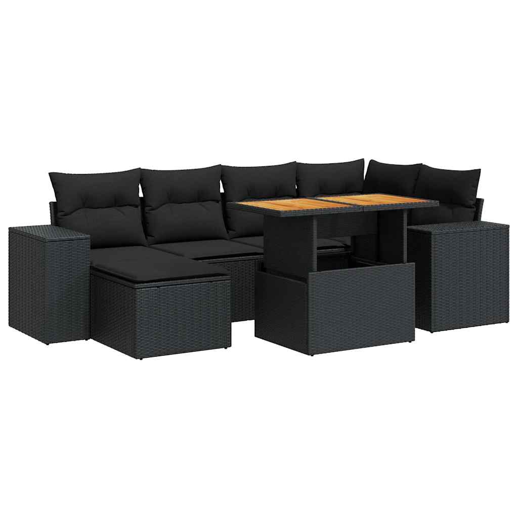 sofasæt til haven 7 dele med hynder polyrattan sort