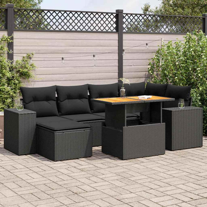 sofasæt til haven 7 dele med hynder polyrattan sort