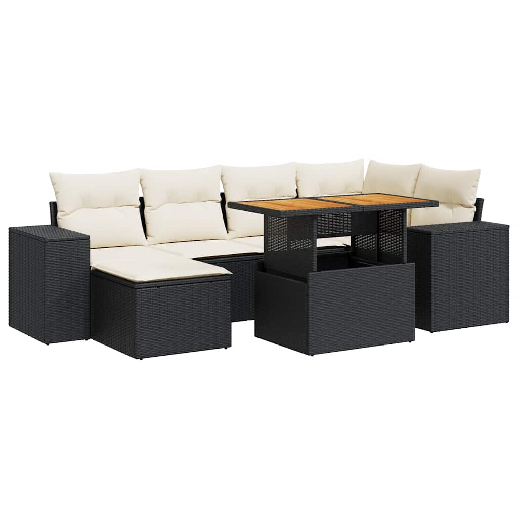sofasæt til haven 7 dele med hynder polyrattan sort