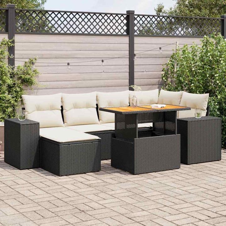 sofasæt til haven 7 dele med hynder polyrattan sort