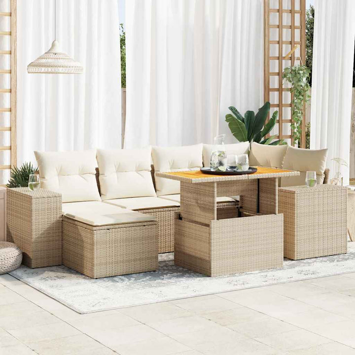 sofasæt til haven 7 dele med hynder polyrattan beige