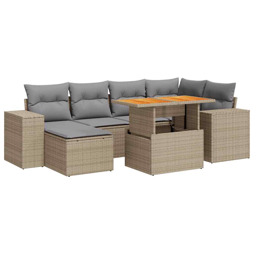 sofasæt til haven 7 dele med hynder polyrattan beige