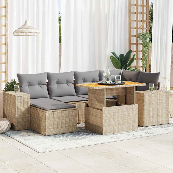 sofasæt til haven 7 dele med hynder polyrattan beige