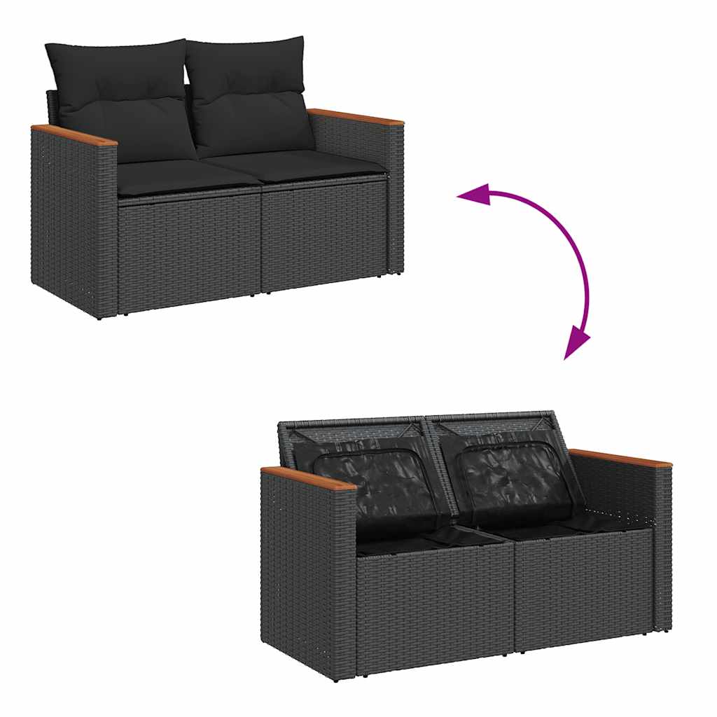 sofasæt til haven 7 dele med hynder polyrattan akacietræ sort