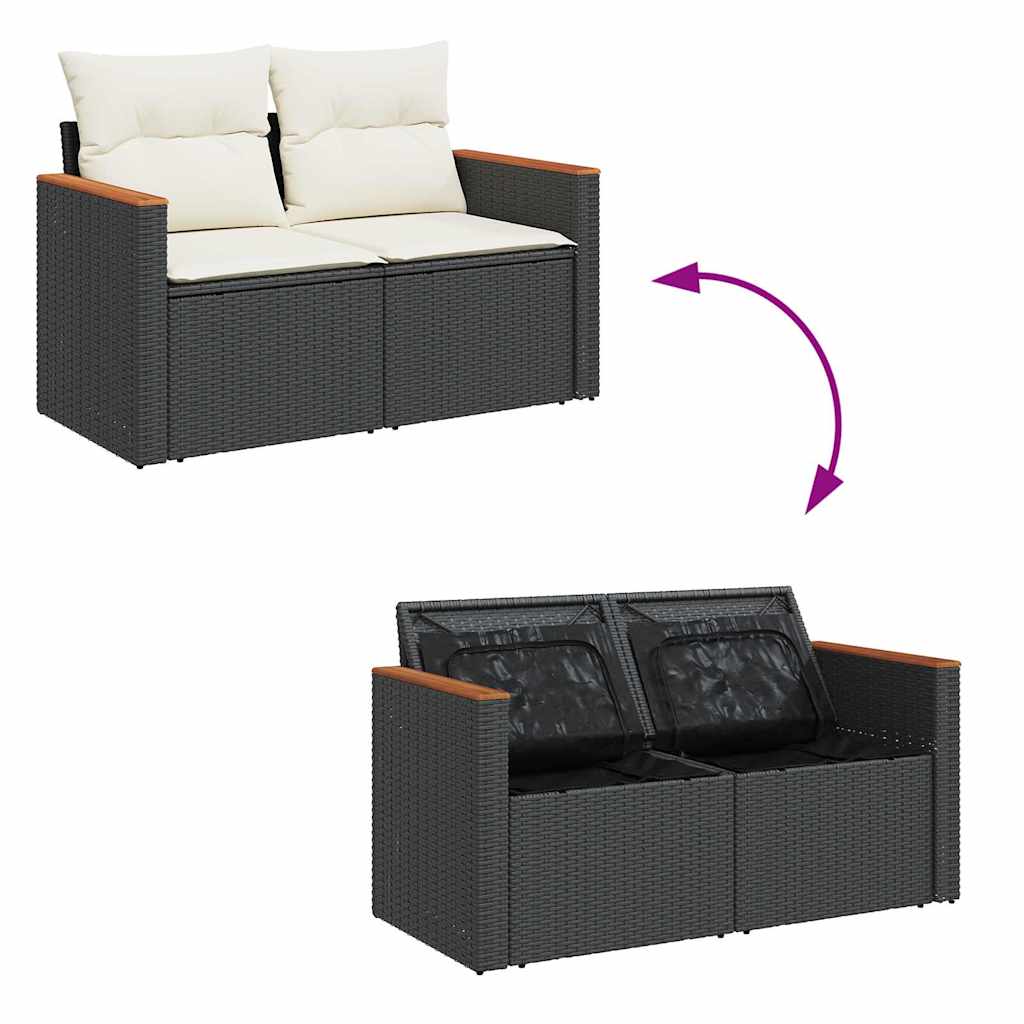 sofasæt til haven 7 dele med hynder polyrattan akacietræ sort
