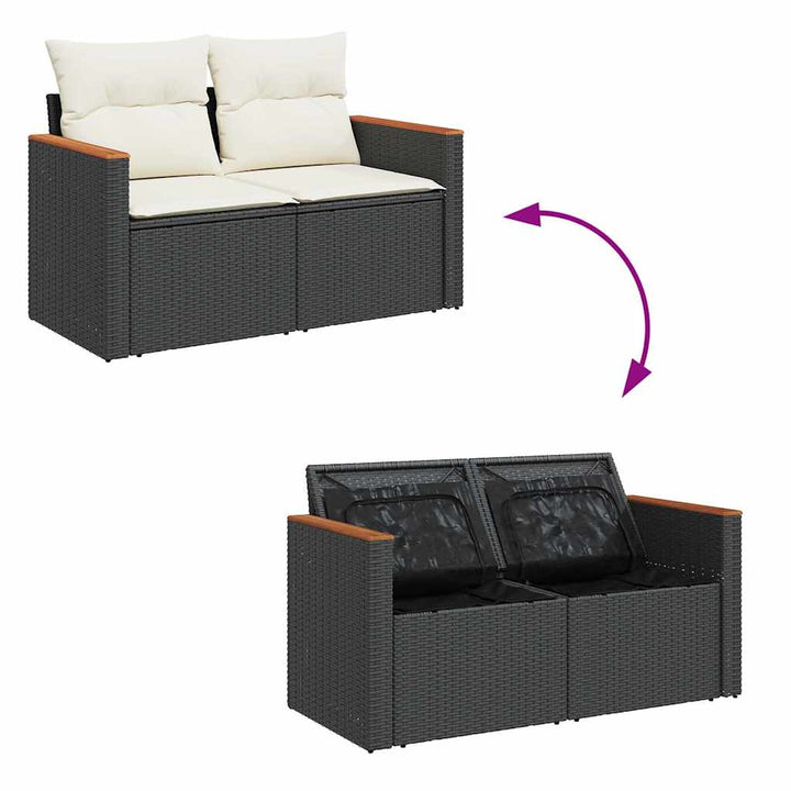 sofasæt til haven 7 dele med hynder polyrattan akacietræ sort