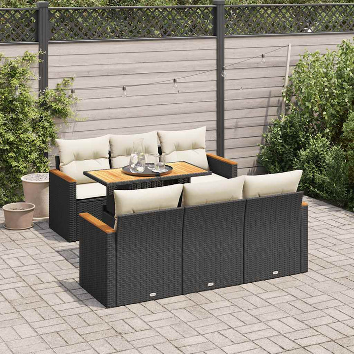 sofasæt til haven 7 dele med hynder polyrattan akacietræ sort