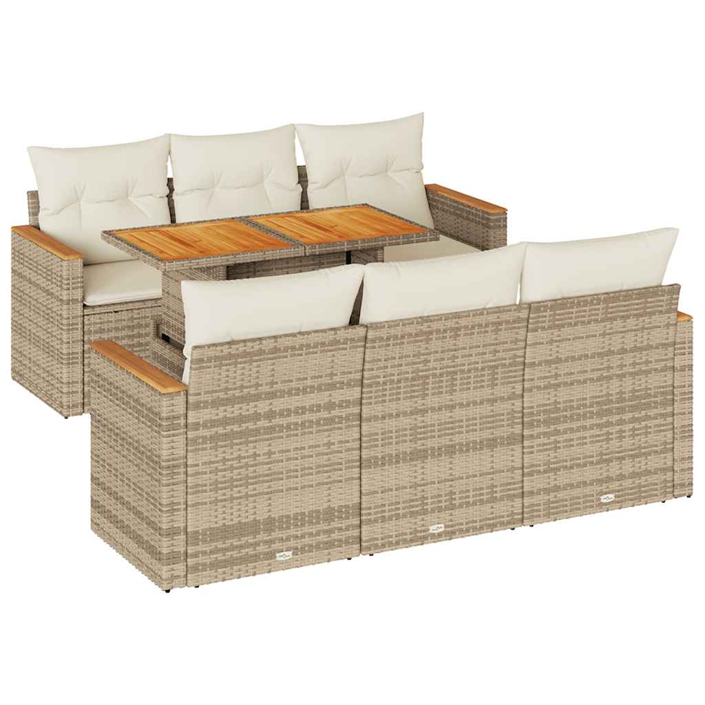 sofasæt til haven 7 dele med hynder polyrattan akacietræ beige