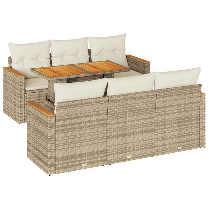 sofasæt til haven 7 dele med hynder polyrattan akacietræ beige