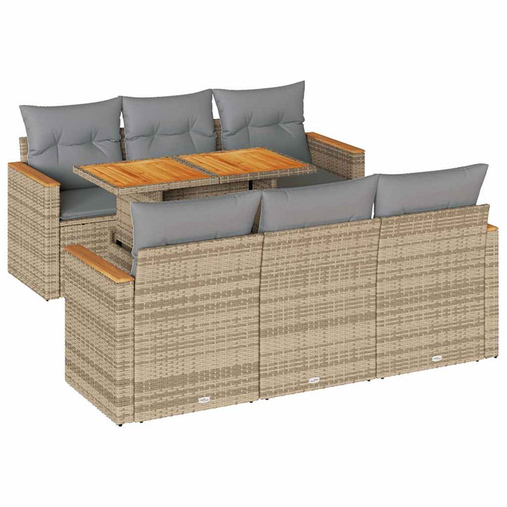 sofasæt til haven 7 dele med hynder polyrattan akacietræ beige