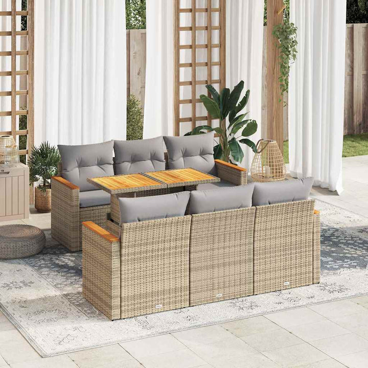 sofasæt til haven 7 dele med hynder polyrattan akacietræ beige
