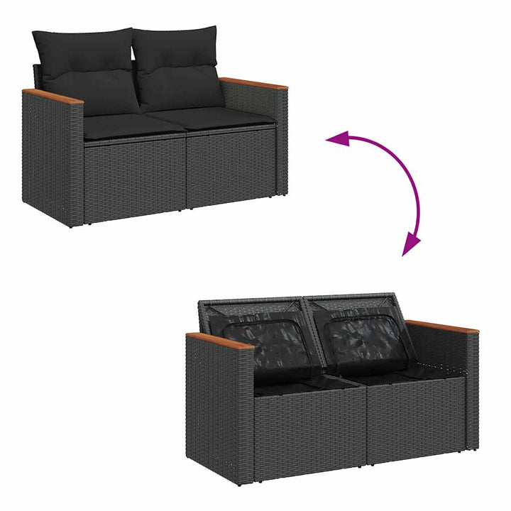 sofasæt til haven 8 dele med hynder polyrattan akacietræ sort