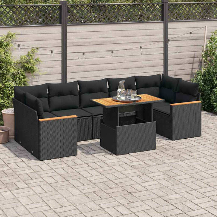 sofasæt til haven 8 dele med hynder polyrattan akacietræ sort