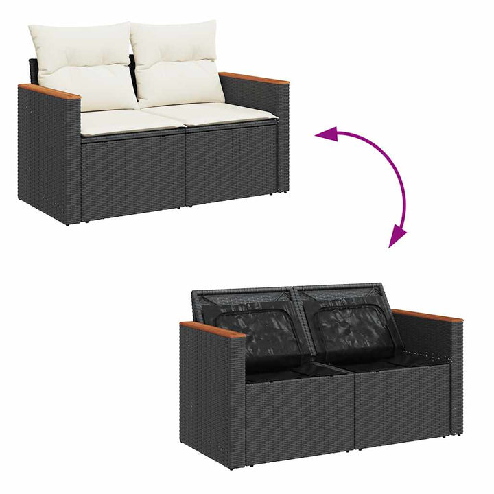 sofasæt til haven 8 dele med hynder polyrattan akacietræ sort