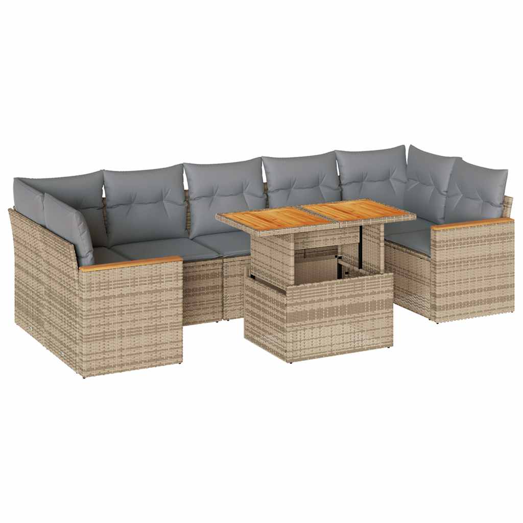 sofasæt til haven 8 dele med hynder polyrattan akacietræ beige
