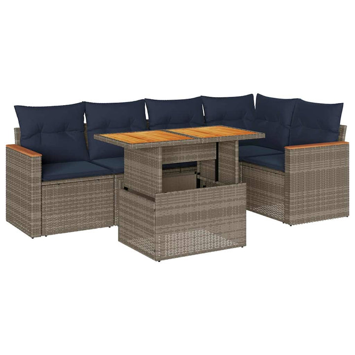 sofasæt til haven 6 dele med hynder polyrattan grå