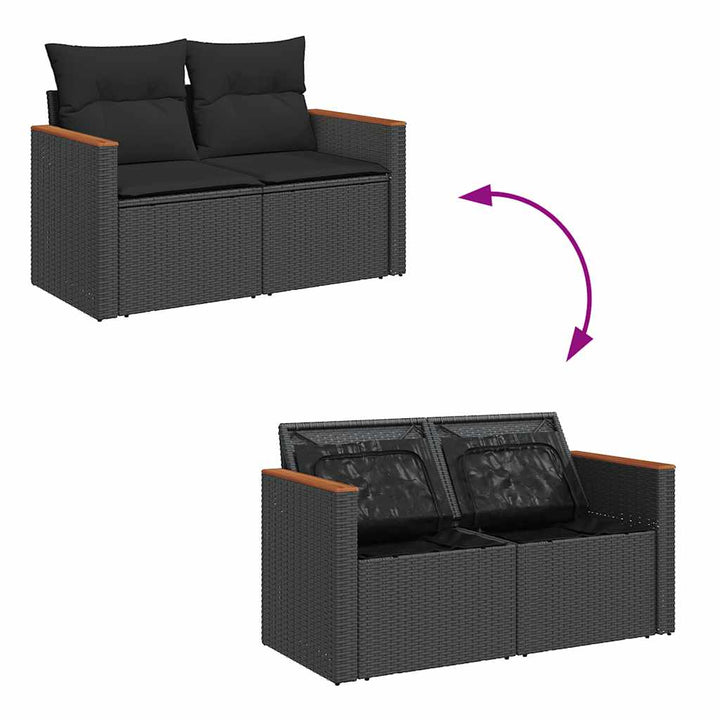 sofasæt til haven 7 dele med hynder polyrattan akacietræ sort