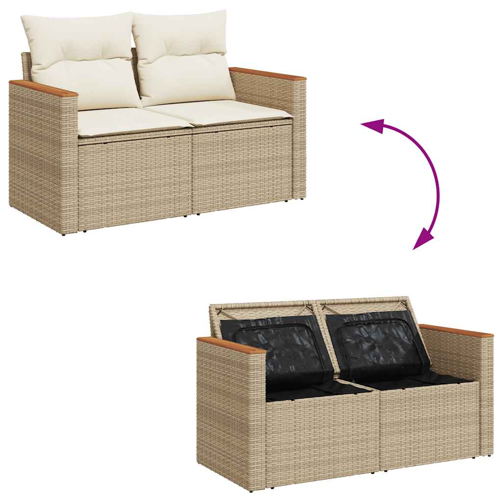 sofasæt til haven 7 dele med hynder polyrattan akacietræ beige
