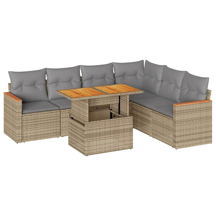 sofasæt til haven 7 dele med hynder polyrattan akacietræ beige