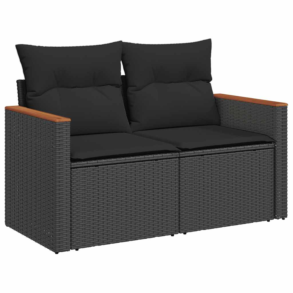sofasæt til haven 7 dele med hynder polyrattan akacietræ sort