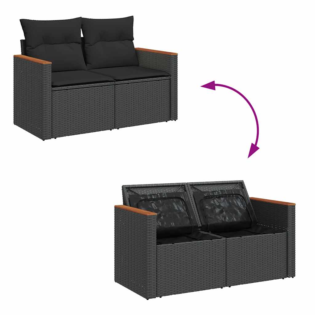 sofasæt til haven 7 dele med hynder polyrattan akacietræ sort